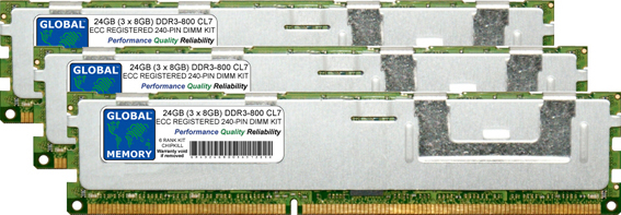 24GB (3 x 8GB) DDR3 800MHz PC3-6400 240-PIN ECC REGISTERED DIMM (RDIMM) MEMORY RAM KIT FOR HEWLETT-PACKARD SERVERS/WORKSTATIONS (6 RANK KIT CHIPKILL)